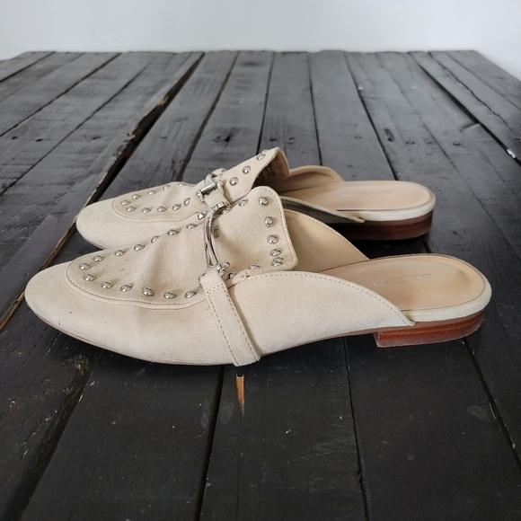 Aldo Mules Beige Slides Slip On Horsebit Studs Women's 7 Shoes - Picture 1 of 9